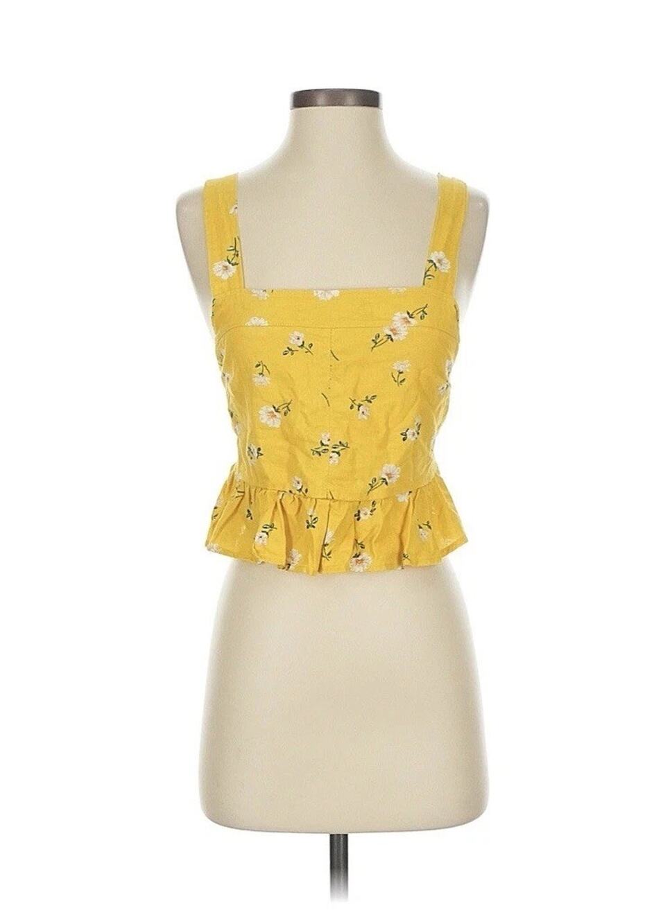 LA Hearts PacSun Yellow Floral Peplum Crop Top Tank Square Neck Size Small